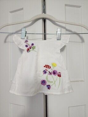 White Baby Shirt with Floral Embroidery